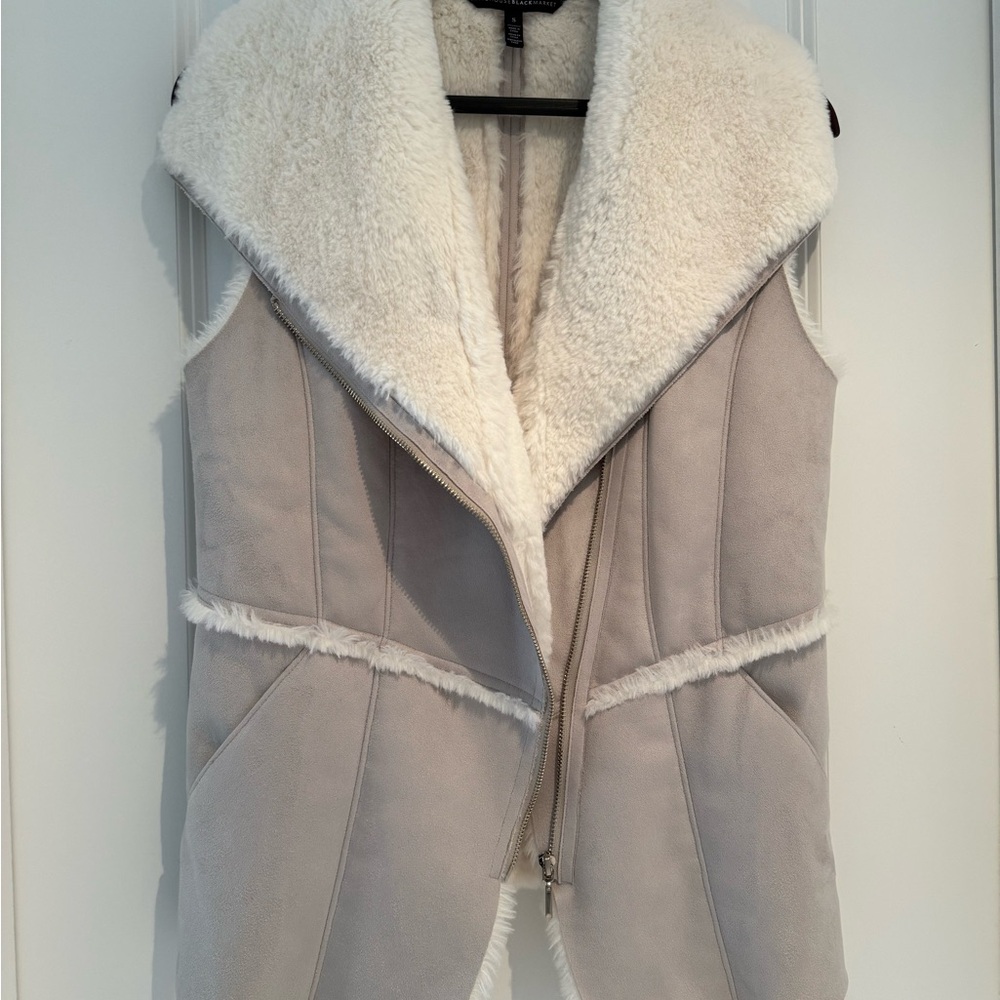 White House Black Market Cream Suede Vest